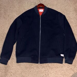 Navy Blue Bomber Jacket with Orange Lining